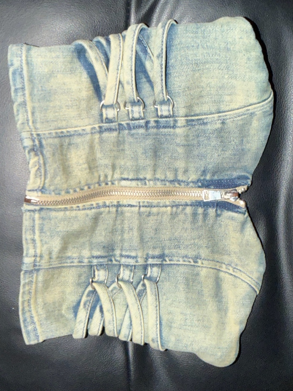 Outcast Light Wash Denim Corset Top with Front Zip